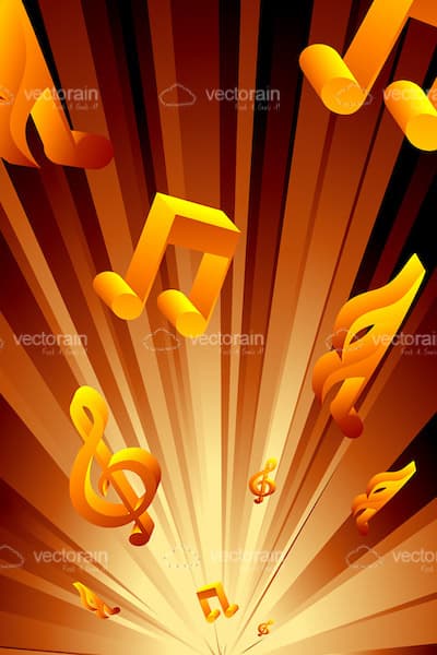 Abstract Orange Musical Notes Background